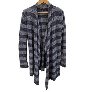 Barefoot Dreams Calypso Bamboo Chic Striped Long Cardigan Sweater‎ Gray Navy S/M
